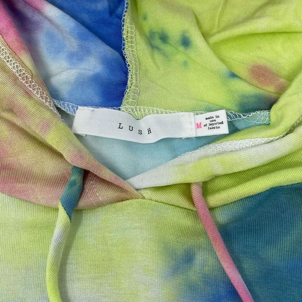 LUSH Nordstrom NWOT Pastel Tie Dye Cropped Knit Hoodie M | Y2K Festival - Picture 6 of 7